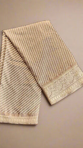 Brown Line Patterned Dola Silk Saree